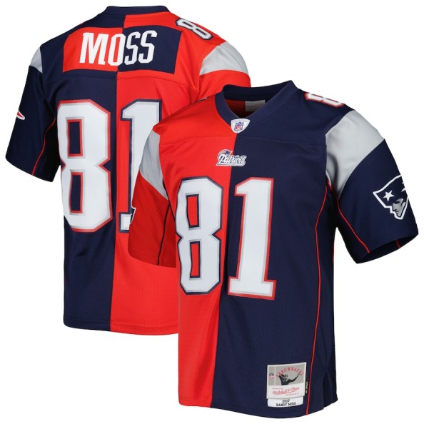 Men's New England Patriots #81 Randy Moss Navy Red Split 2007 Throwback Jersey