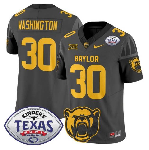 Men's Nike Bryson Washington Jersey #30 Baylor Bears 2024 Texas Bowl FUSE Limited NCAAF Stitched Black