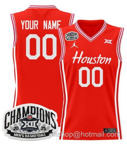 Men's Houston Cougar Custom 2025 Big 12 Tournament Champions Red Stitched Jersey